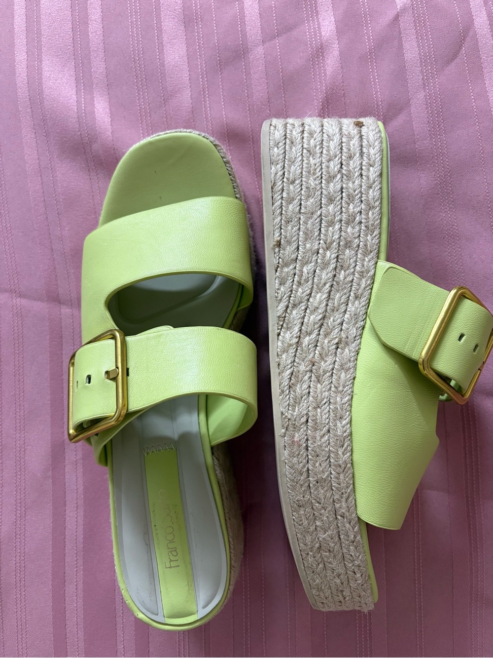 Franco Sarto Taziana Lime Green Leather Espadrille Platform Slide Sandals US 8.5 - Picture 6 of 9